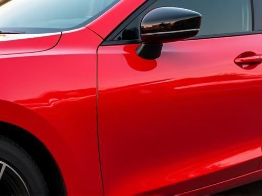 Gleaming red sedan after a wash at Lavage Auto Express